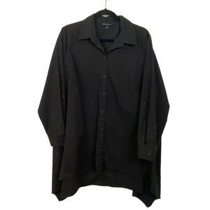 ZAC & RACHEL Shirt Black Button Down Roll Top Sleeve Top Size 1X